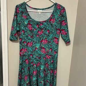 LuLaRoe Teal and Magenta Floral Midi Dress